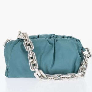 Bottega Veneta Teal Clutch with Silver Chain